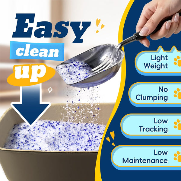LMJP Crystal Cat Litter with Powerful Odor Control, Non-Clumping, Lasts up to 4 Months, 17.2Lb, Rapid Water Absorption, Unscented & Low Tracking Lightweight Blue & White Silica, 4 Pack of 4.3Lb4