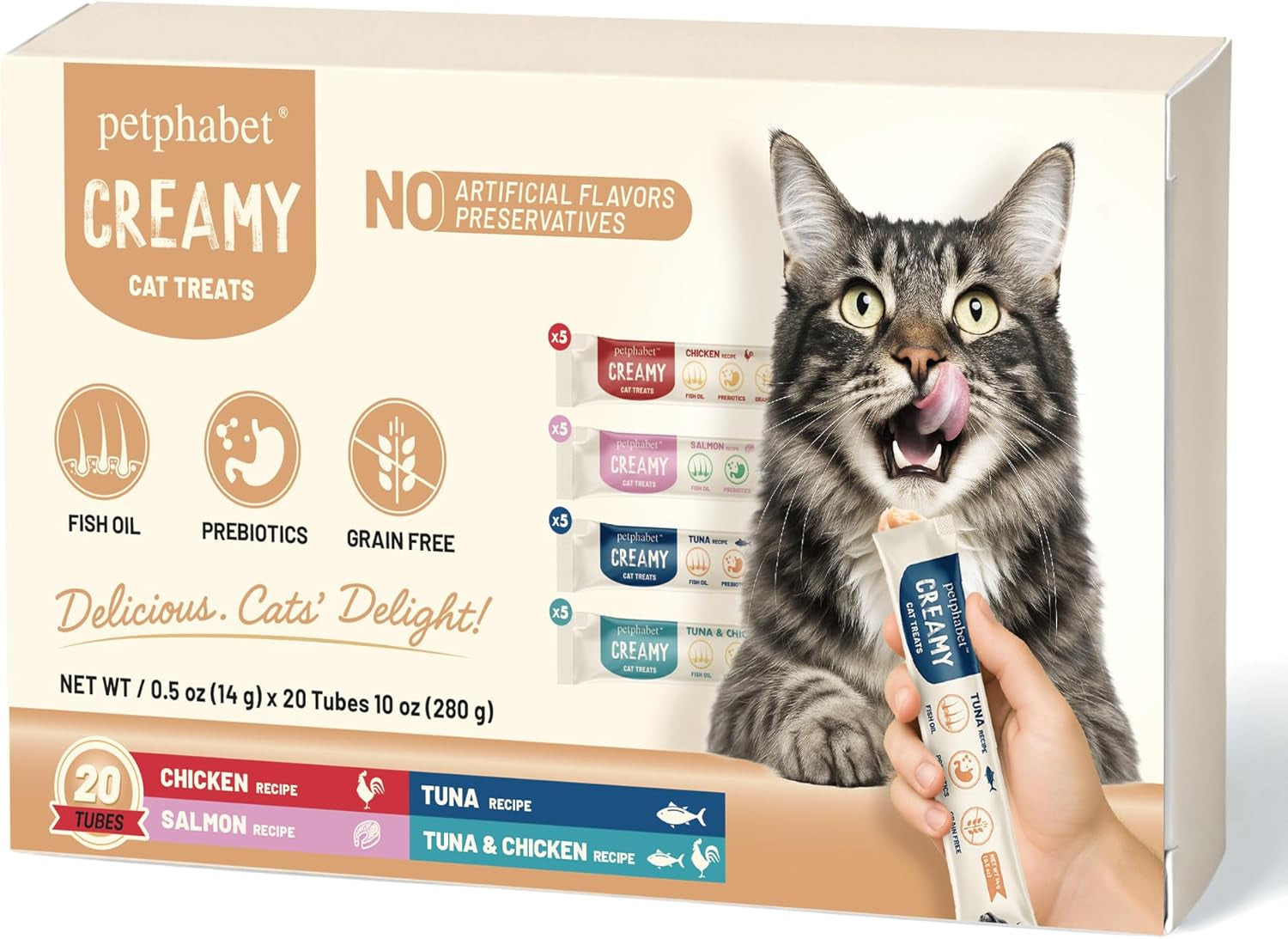 petphabet-lickable-cat-treats-squeeze-4-flavors-variety-pack-20-tubes-creamy-puree-squeezable-wet-skin-coat-health-digestive-care-high-protein-grain-free