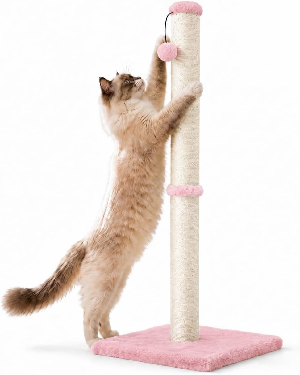 dimaka-29-height-tall-cat-scratching-post-claw-scratcher-with-sisal-rope-and-covered-with-soft-smooth-plush-vertical-scratch-full-strectch-for-standard-size-catsgrey-29-inches-for-all-cats