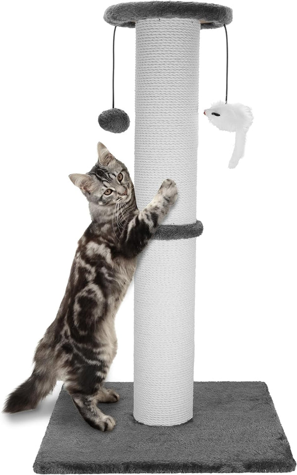 34-Inch Tall Cat Scratching Post for Large Cats, Stable Base, Gray | Heavy-Duty Cat Scratcher, Extra-Tall Thick Post, Soft Natural Cotton Rope, Hanging Interactive Cat Toys, Indoor Cat Furniture1