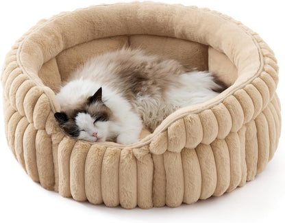 Bedsure Comfyfleece™ Washable Cute Large Cat Bed,Soft round Puppy Bed,23In | Cozy Fluffy Plush Small Dog Bed,Donut Corduroy Cuddler Pet Beds for Indoor Big Cats,Anti-Slip Bottom,Up to 20 Lbs,Cream13