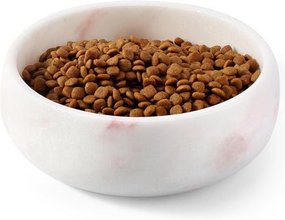 White Marble Dog Bowls, Non-Slip Dog Food Water Bowl Small, Heavy Duty Pet Bowl for Cats and Medium Dogs, Weighted African Natural Marble, Holds 4 Cups(5Lbs)12