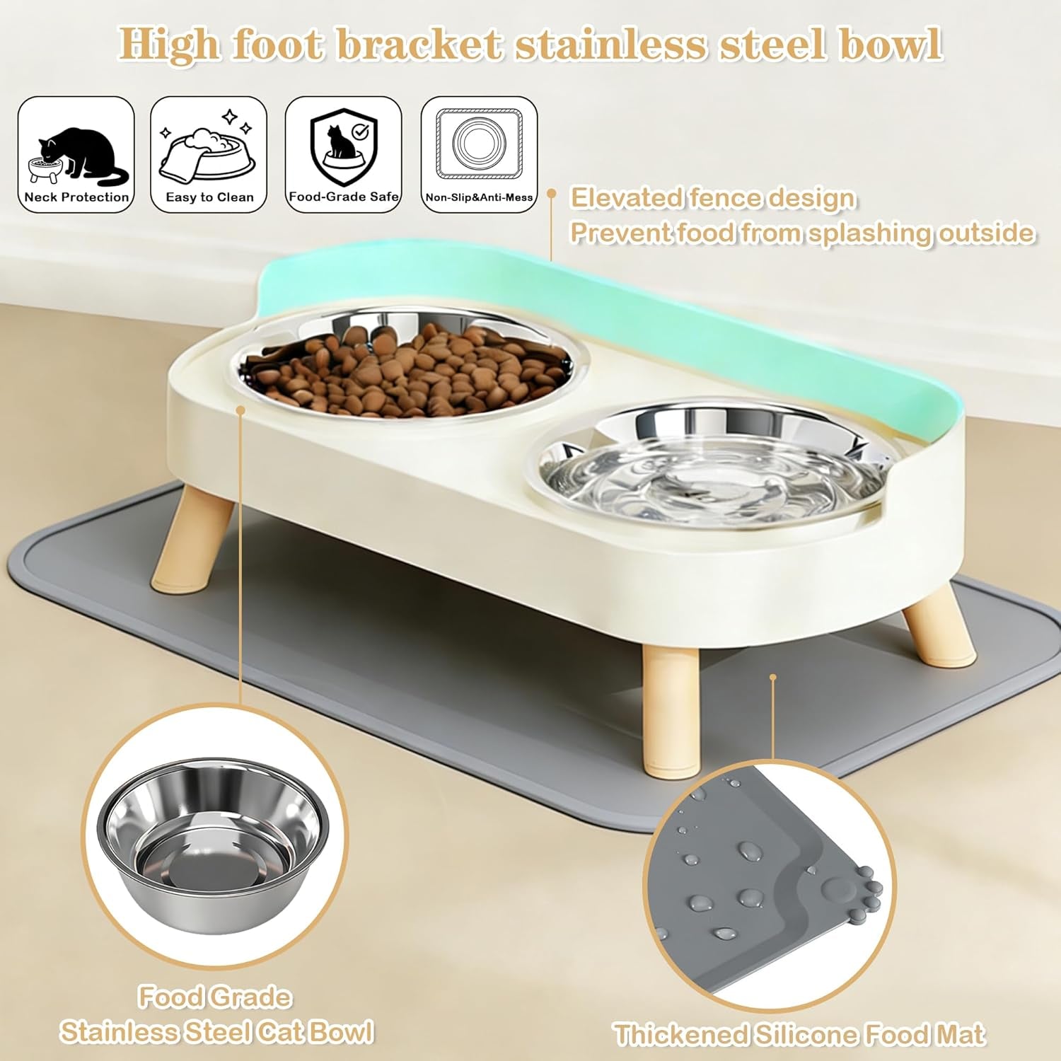 elevated-cat-bowls-with-food-mat-splash-proof-anti-vomiting-raised-cat-food-and-water-bowl-set-2-stainless-steel-dishes-for-cats-and-puppy-pet-bowl-for-indoor-cats-white