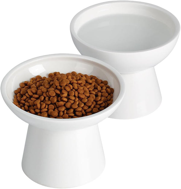 Loejan Elevated Cat Food and Water Bowls Set, Extra Wide and Raised Ceramic Bowls, Anti-Vomit Whisker-Free Pressure Cat Feeder for Kittens to Adult Cats and Small Dogs (White, Water Bowl)19