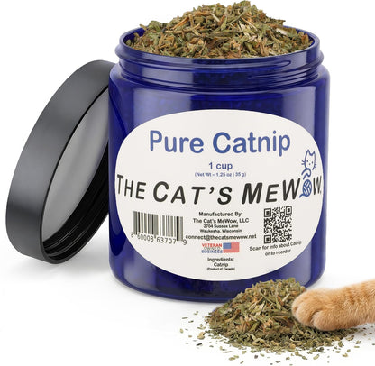 The Cat'S Mewow 100% Pure Catnip – North American Grown – Strong Aroma for Play & Enrichment – Resealable Freshness Jar – Veteran-Owned Brand1