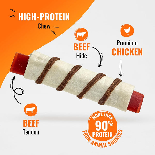 GOOD 'N' FUN Triple Flavor Wraps with Beef Tendon Chews, High-Protein Dog Treat for All Adult Dogs, Made with Real Beef Hide, Chicken & Beef Tendon, 8 Count2