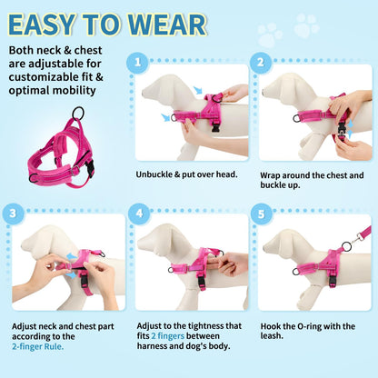 Slowton No Pull Small Dog Harness and Leash Set, Puppy Soft Vest Harness Neck & Chest Adjustable, Reflective Lightweight Harness & Anti-Twist Pet Lead Combo for Small Medium Dogs (Fuchsia, XXS)9