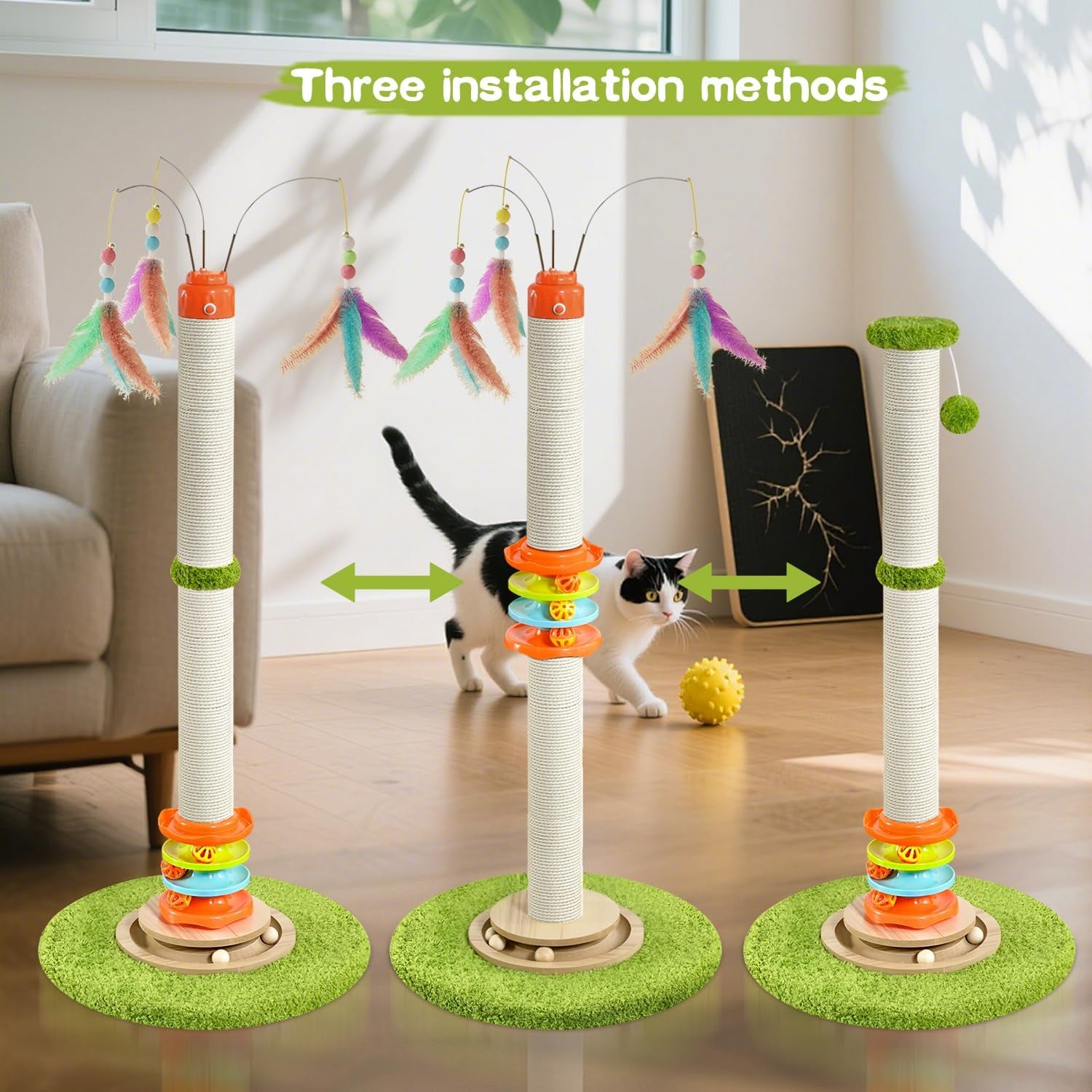 yaruomy-tall-cat-scratching-post-40-cat-scratcher-tree-cat-toys-for-indoor-cats-with-cat-toys-4-tier-roller-track-automatically-rotating-cat-teaser-wand-hanging-balls-for-kittens-adults-cats