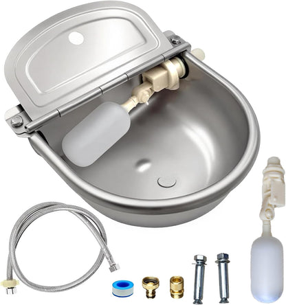 Automatic Water Bowl 304 Stainless Steel Pet Water Dispenser Dog, Feeder Waterer for Large Dogs with 40 Inch Steel Hose, 2 Float Valve, Copper Connector Adapter, 2 Bolts (With Drainage Hole)9