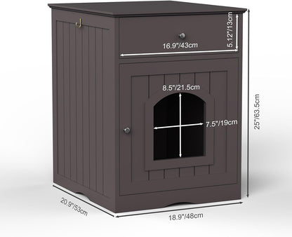 Espresso Wooden Cat Litter Box Enclosure with Drawers - Stylish Nightstand & Side Table5