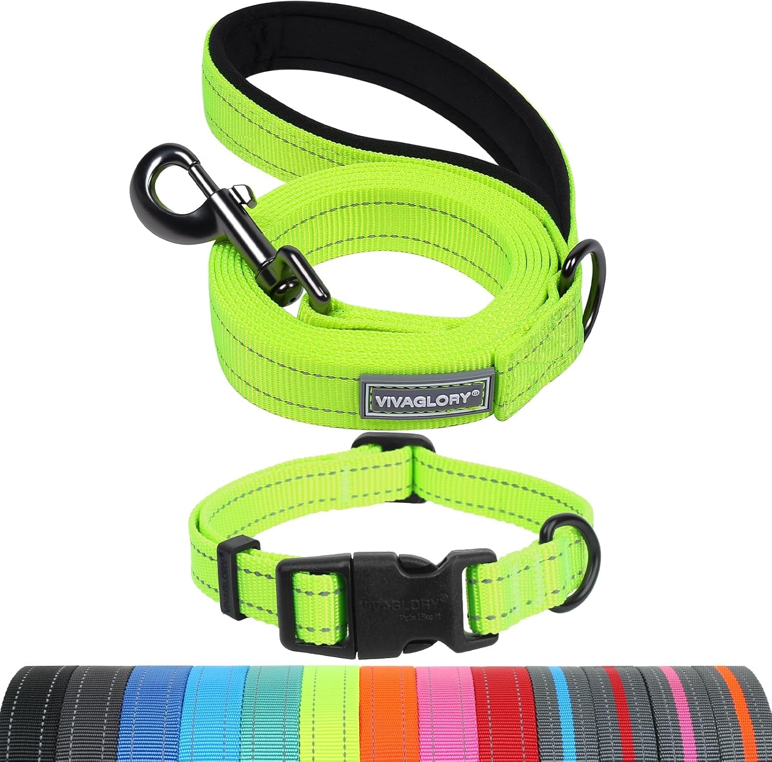 vivaglory-dog-leash-puppy-leash-for-collar-3ft-x-1in-black-with-soft-padded-handle-for-training-walking-heavy-duty-double-layer-nylon-pet-puppy