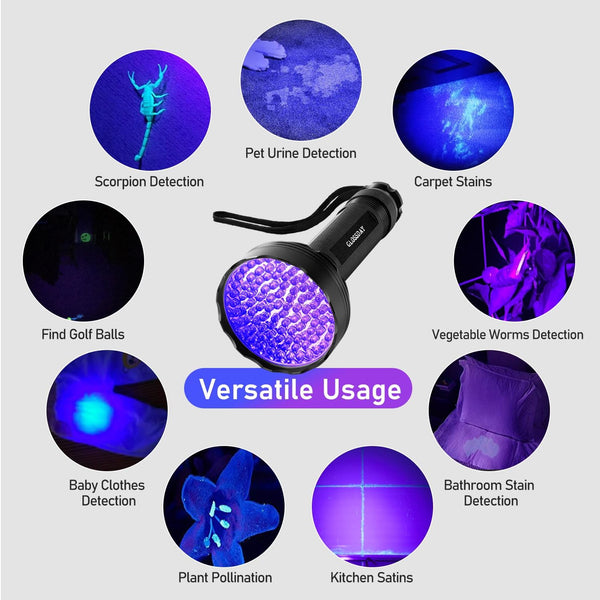 GLOSSDAY UV Flashlight Black Light, 100 LED Black Light Flashlight for Dog/Cat Pet Detector, Scorpions Finder5