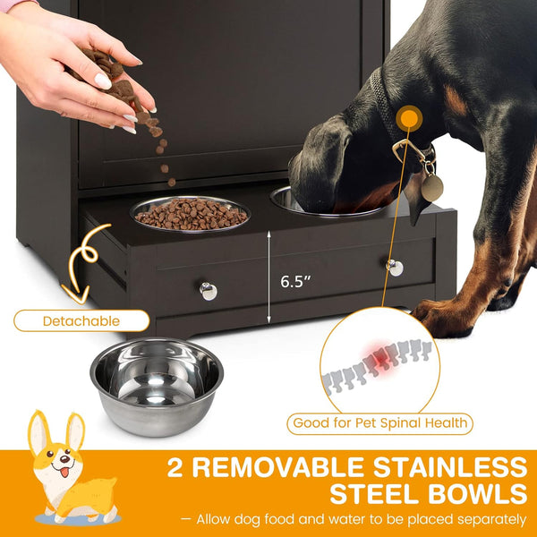 Tangkula Pet Feeder Station, Dog Food Storage Container with Double Pull Out Bowls, Food Toy Organizer Cabinet, Feeding Station Furniture for Dogs Cats Feeding & Watering Supplies (Brown)3