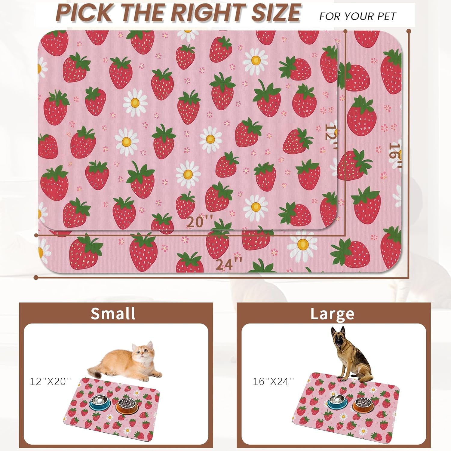 cute-strawberry-flower-dog-cat-food-mat-pink-absorbent-pet-feeding-mat-with-rubber-backing-non-slip-water-bowl-placemat-indoor-pet-accessories-supplies-12x20