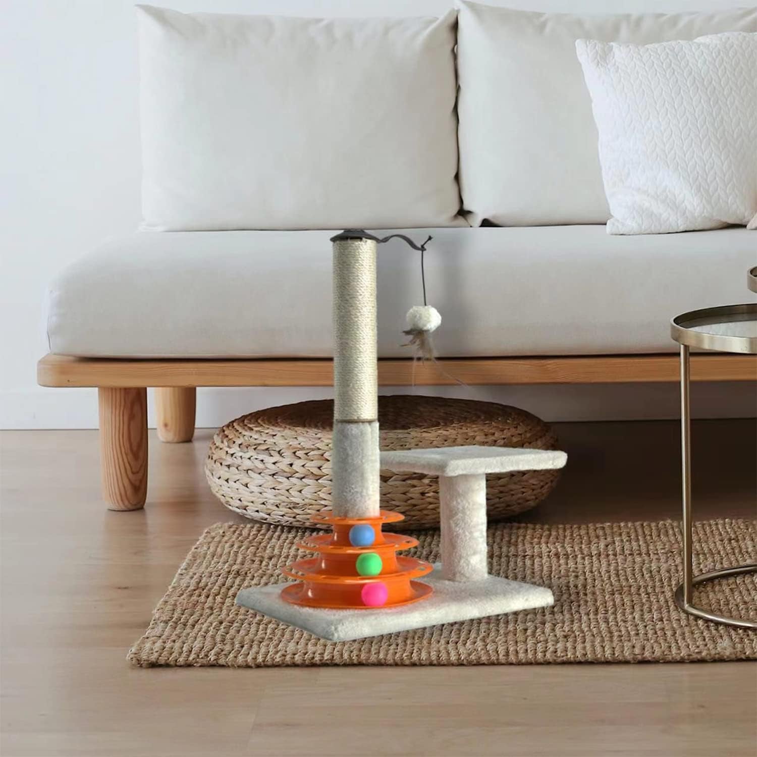 peekab-cat-scratching-post-kitten-sisal-scratcher-tree-with-tracks-toy-balls-for-indoor-cats-and-kittens-25-inches