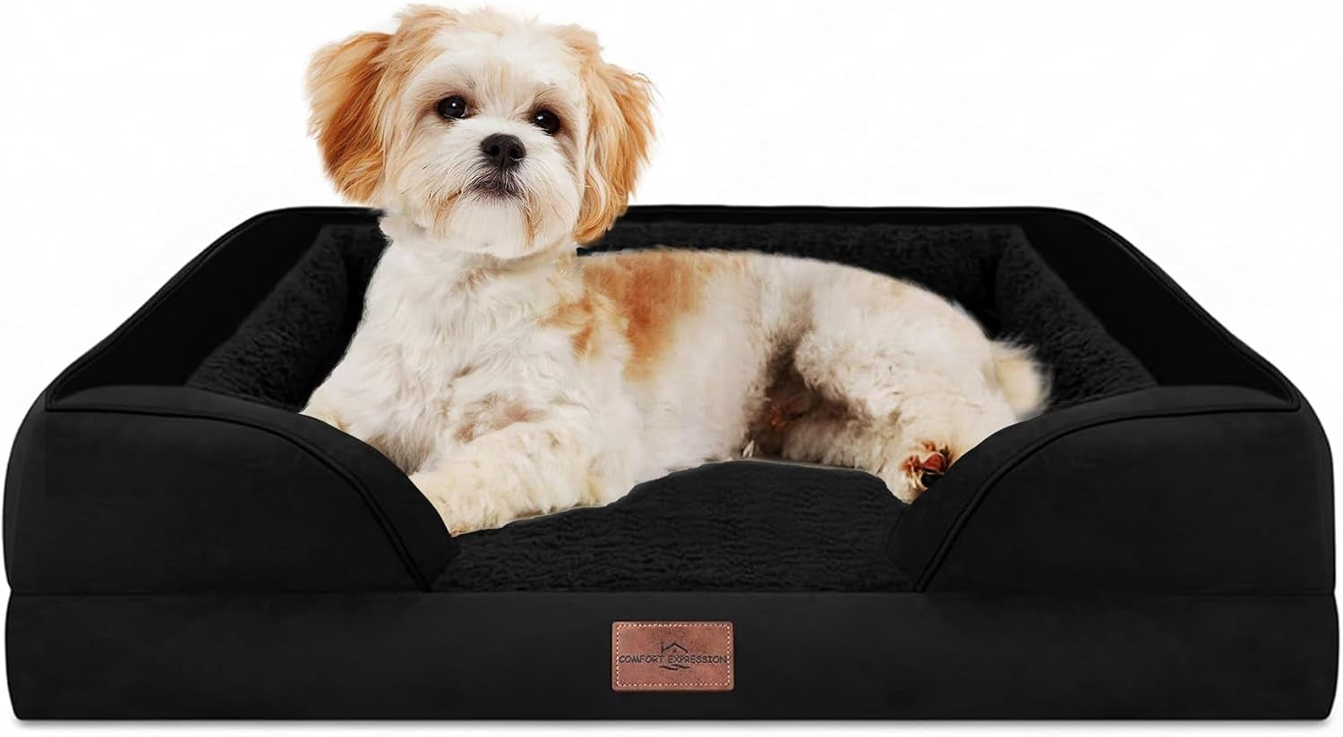 comfort-expression-orthopedic-dog-bed-for-extra-large-dogs-with-bolster-waterproof-dog-couch-bed-with-washable-cover-non-slip-bottom-supportive-egg-crate-foam-xl-pet-bed-42x30-inch
