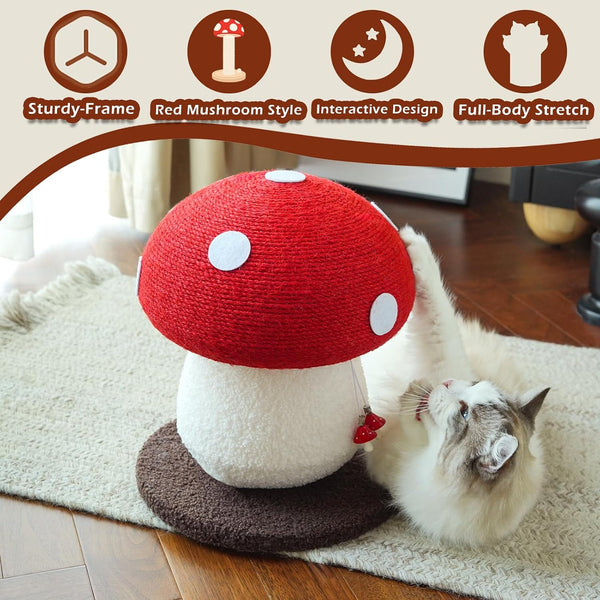 Mushroom Cat Scratcher, Sisal Cat Scratching Post | Cute Red Mushroom Design | 13.39" H X 11.02" W | Natural Sisal Rope & Soft Plush | Interactive Hanging Toy for Indoor Cats6
