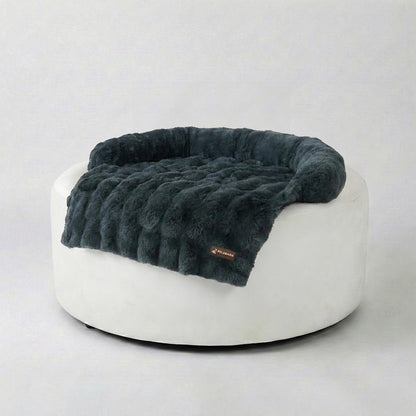 Pelsbarn Dog Bed for Couch, Luxurious Sofa Bed for Dogs with Non-Slip Oxford Bottom - Faux Rabbit Fur with Removable Cover, Large, Gray - 33X33 In10