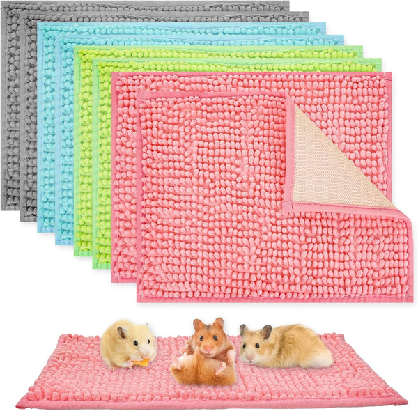 8 Pcs Guinea Pig Liner Washable Rabbit Cage Liner 16X12 Inch Guinea Pig Fleece Mats Reusable Bedding Pee Pads for Small Animals, Bunny (Gray, Green, Pink, Blue)1