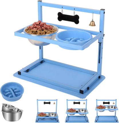 Elevated Dog Bowls with Slow Feeder for Large Dogs – Adjustable Raised Stand with 2 Stainless Steel Bowls & Spill-Proof Mat, Non-Slip Dog Feeder for Large & Medium Dogs (Black)8