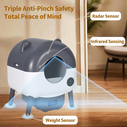 Self-Cleaning Cat Litter Box, 76L Large Capacity Automatic Litter Box for Multiple Cats, App-Controlled, Quiet & Odor-Free, Smart Safety Sensors, LED Night Light, Includes Trash Bags5