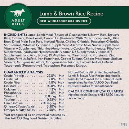 Natural Balance Limited Ingredient Adult Dry Dog Food - Complete Nutrition for Adult Dogs - Wholesome Grains Brown Rice Recipe - Limited Ingredient Formula - 24 Lb - Lamb & Brown Rice8