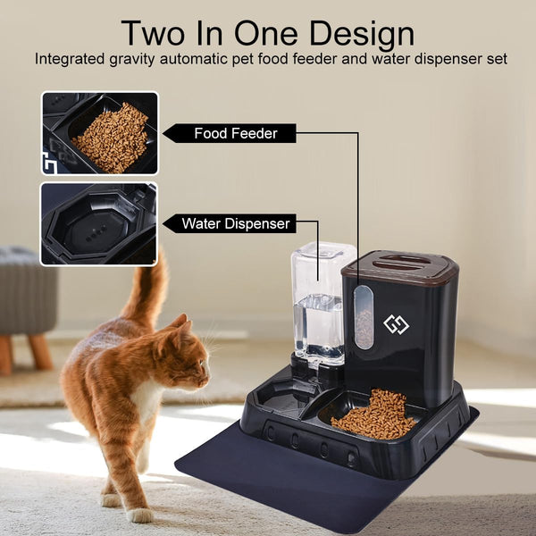 Gravity Cat Feeder & Automatic Water Dispenser – 3-In-1 Cat Feeding Station with Absorbent Feeding Mat, Spill-Proof Automatic Cat Feeder for Indoor Cats, Small Dogs & Multi-Pet Homes5