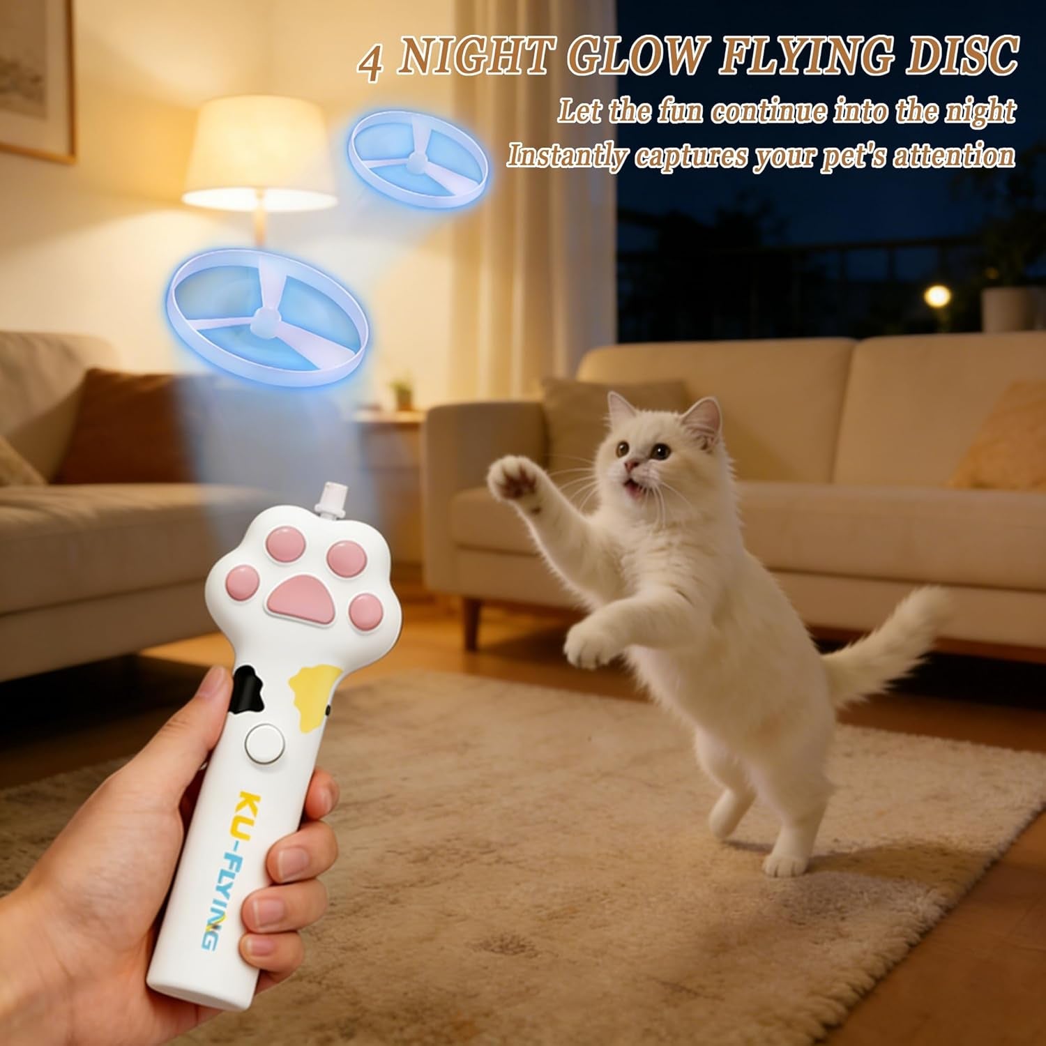 cat-fetch-toy-launcher-flying-disc-launcher-toy-rechargeable-with-10-flying-discs-flying-cat-toy-disc-launcher-for-kitten-dog-playing-interactive-hunting-tracking-toys-for-outdoor-indoor-white