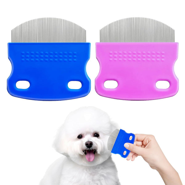 2 Pack Professional Eye Comb for Pets,Stainless Steel Tear Stain Remover,Flea Lice Comb,For Cats & Dogs,Gentle Round-Head Grooming Tool,Precisely Removes Stains, Dirt and Debris from the Eye Area1