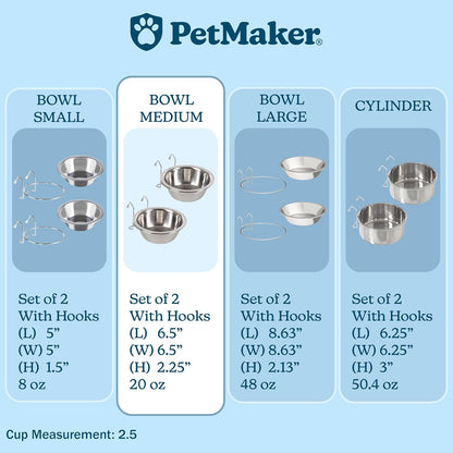 Set of 2 Stainless-Steel Dog Bowls - Cage, Kennel, and Crate Hanging Pet Bowls for Food and Water - 20Oz Each and Dishwasher Safe by Petmaker,Silver6