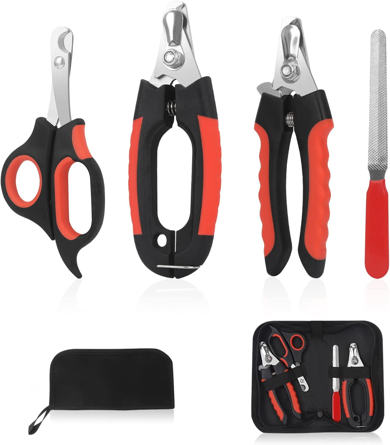 dog-nail-clippers-trimmer-set-quick-safety-guard-to-avoid-over-cutting-stainless-steel-razor-sharp-blades-sturdy-non-slip-handles-storage-case-and-nail-file-professional-pet-grooming