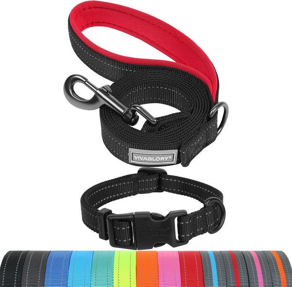 VIVAGLORY Dog Leash Puppy Leash for Collar, 3Ft X 1In, Black | with Soft Padded Handle for Training & Walking, Heavy Duty & Double Layer Nylon Pet Puppy49