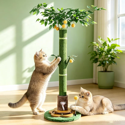 47'' Extra Tall Cat Scratching Post, Cute Cat Scratching Post for Indoor | Heavy Duty Vertical Scratcher with Natural Sisal Rope, Cat Toy Mouse, Balls Track Toy, Hanging Ball1