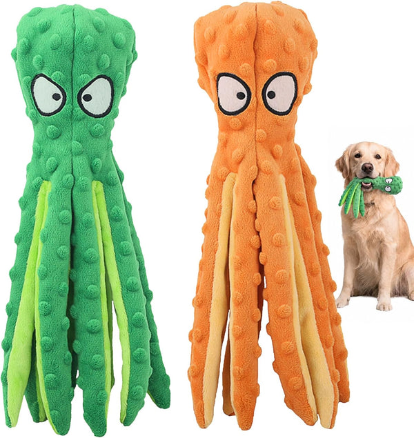 HGB Squeaky Dog Toys - 2 Pack No Stuffing Octopus Crinkle Plush Chew Toys for Puppies Small Medium Large Dogs, Interactive Tug Toys to Keep Dogs Busy10