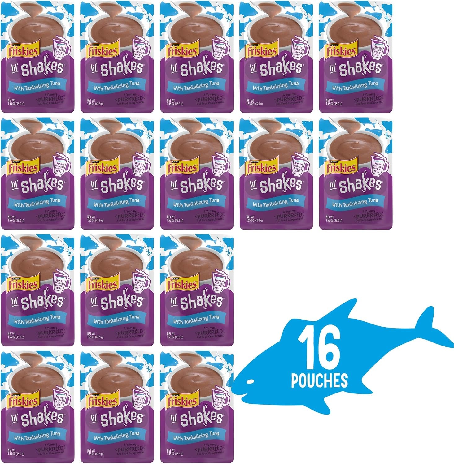 purina-friskies-pureed-cat-food-topper-lil-shakes-with-tantalizing-tuna-lickable-cat-treats-pack-of-16-1-55-oz-pouches