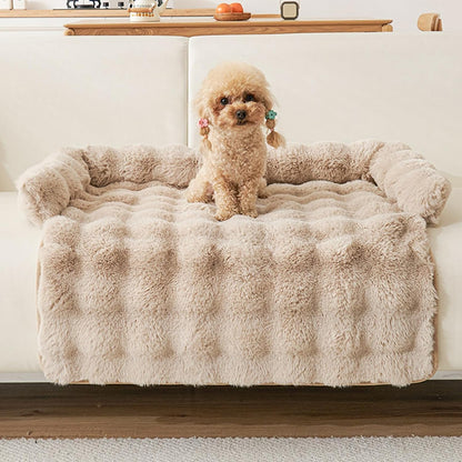 Calming Dog Bed for Couch, 29.5 X 29.5 Inch, Non-Slip Rabbit-Velvet Dog Sofa Mat for Furniture Protector, Perfect for Small, Medium Dogs and Cats (Khaki, Medium)2