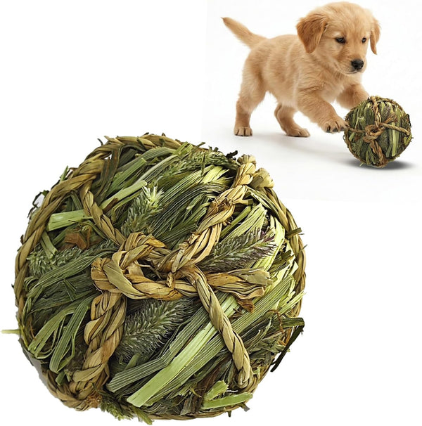 Dog Chew Toys, 3Pcs Woven Grass Chew Ball for Dogs, Dental Teething & Interactive Fetch Toys, Outdoor Digestible Chew Ball for Boredom Relief - Seaweed & Timothy Hay, Cornsilk, Cornleaf16