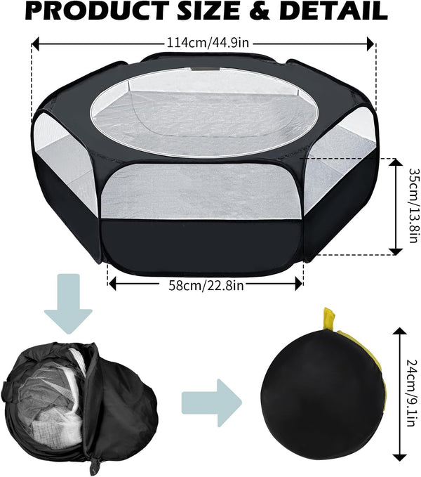UWE Small Animal Playpen, Waterproof Foldable Pet Playpen, Black | Anti-Escape Exercise Pet Tent, Bite Resistant Breathable Mesh, Leakproof Base, Easy Fold Storage, Indoor Outdoor for Pets2