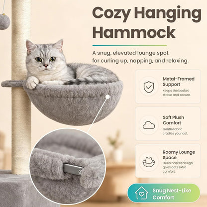 Small Cat Tree Tower for Indoor Cats, 40 in Medium Cat Bed Scratching Posts | Multi Level Compact Kitty Kitten Houses Climbing Trees Stands with 2 Condos Sisal Post Perch Platform Hammock Plush Toy Balls6