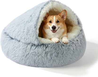 Calming Dog Bed Fluffy Plush Pet Bed under 35 Pound，Large Cave Bed Washable Non-Slip Cat Nest Pod Windproof，Cozy Indoor Cave for Kitten Dog Non-Slip Bottom (L-31.5In)7