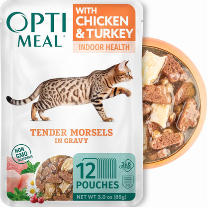 Optimeal Wet Cat Food Variety Pack - Grain Free Tender Morsels, High Protein Premium Nutrition Made with Natural European Ingredients in Savory Gravy, Adult Cat Food Wet Pouches 3Oz Pouch (Pack of 12)10