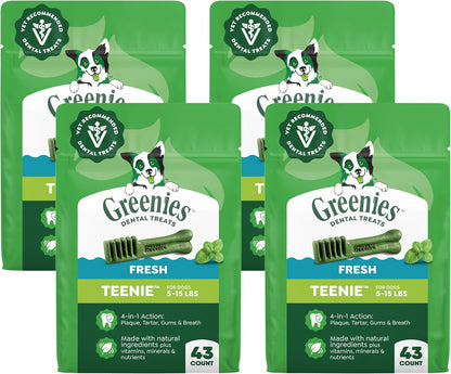Greenies Teenie Natural Dental Dog Treats, Fresh Mint Flavor, 43 Count | Veterinarian-Recommended, for Dogs 5-15 Lbs, Cleans Teeth, Freshens Breath, Promotes Oral Health, 12 Oz. Pack15