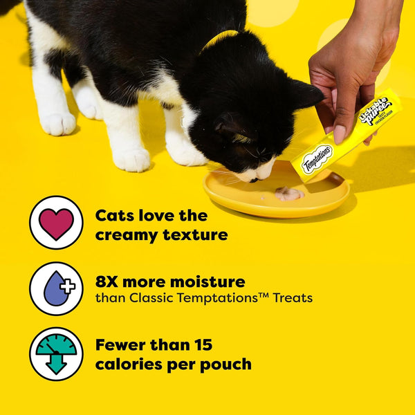 Temptations Creamy Puree Cat Treats, Beef, Chicken, Salmon & Tuna, 48 Count | Beef, Salmon, Chicken & Tuna, under 15 Cal/Tube, No Added Sugar or Fillers, Senior-Friendly, Meal Topper or Hand-Feed3