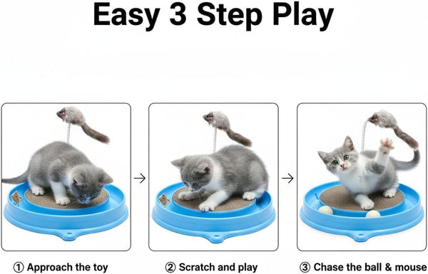 AUOON Cat Scratcher Toy with Ball Track for Indoor Cats and Kittens, Gray | 3 in 1 Interactive Cat Toy, Cat Scratch Pad with Cat Ball Toy and Cat Mouse Toy, for Chasing Exercise, Protect Furniture4