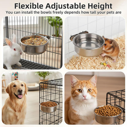 Pet Cage Bowls, 2 Pack Stainless Steel Pet Hanging Bowl, Bird Food Water Bowl for Cage, Crate Dog Bowl, Parrot Feeding Cups for Chinchilla Finches Puppy Cat Rabbit Guinea Pig7