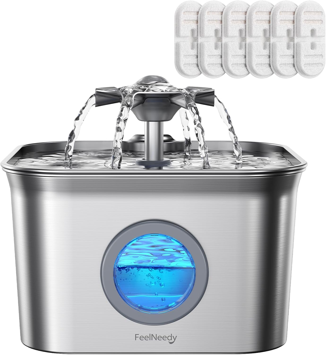 stainless-steel-cat-water-fountain-2-8l-with-20db-ultra-quiet-pump-ideal-for-timid-pets-led-water-level-window-dishwasher-safe-24-7-circulation-includes-3-replacement-filters