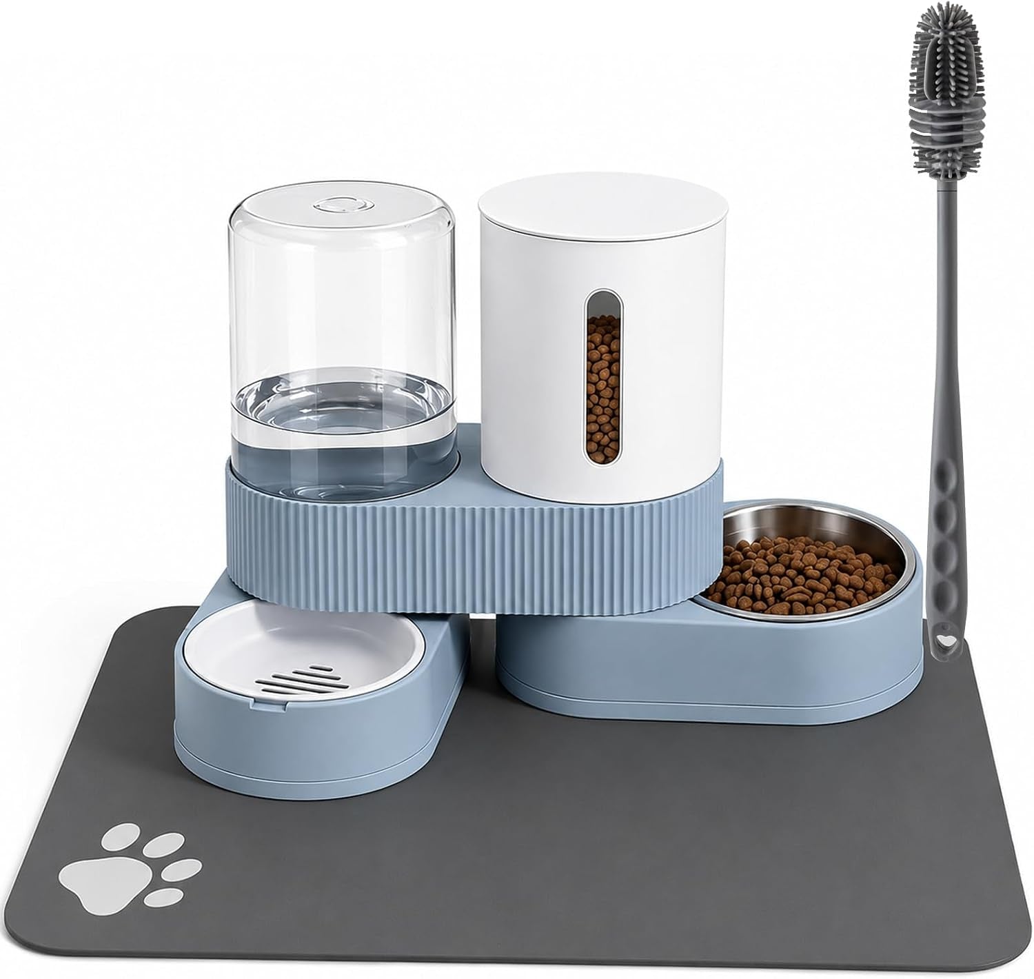 gravity-cat-feeder-2-pack-automatic-food-feeder-and-water-dispenser-set-detachable-pet-bowl-with-silicone-mat-for-cats-small-medium-dogs-large-capacitygrey