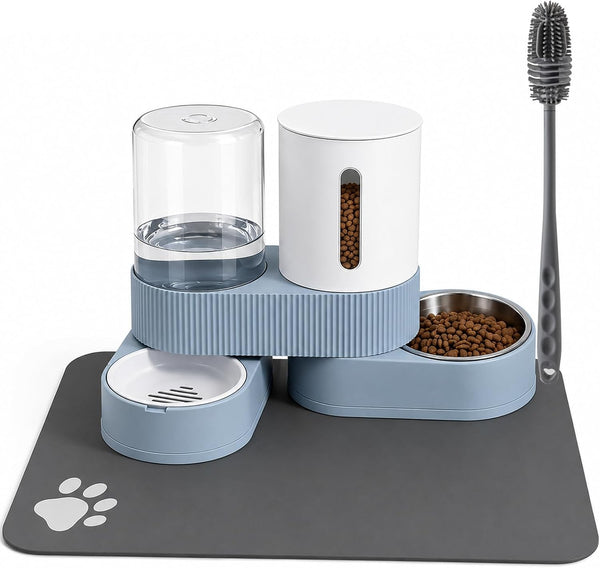 Gravity Cat Feeder 2 Pack Automatic Food Feeder and Water Dispenser Set Detachable Pet Bowl with Silicone Mat for Cats Small Medium Dogs, Large Capacity(Grey)7