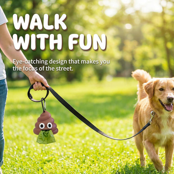 Dog Poop Bag Dispenser for Dog Leash, Poop Shape Sturdy Holder | Cute and Unique Design, Portable for Dog Walking, Comes with 1 Roll 15 Waste Bags3