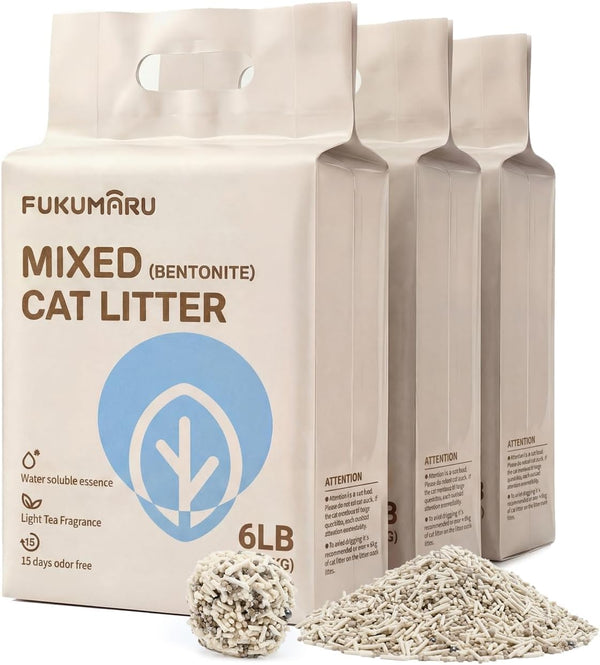 FUKUMARU Tofu Cat Litter - Natural Lightweight Unscented Cat Litter Pellets, 99.9% Dust Free Quick Clumping, Effective Odor Control, Flushable, Low Tracking, 18 LBS (3 Packs)10
